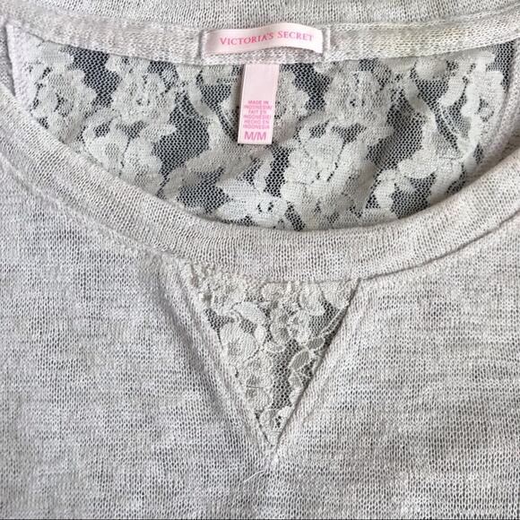 Victoria’s Secret Lace Cropped Sweatshirt Size M Crewneck Pullover Loungewear - Picture 3 of 8